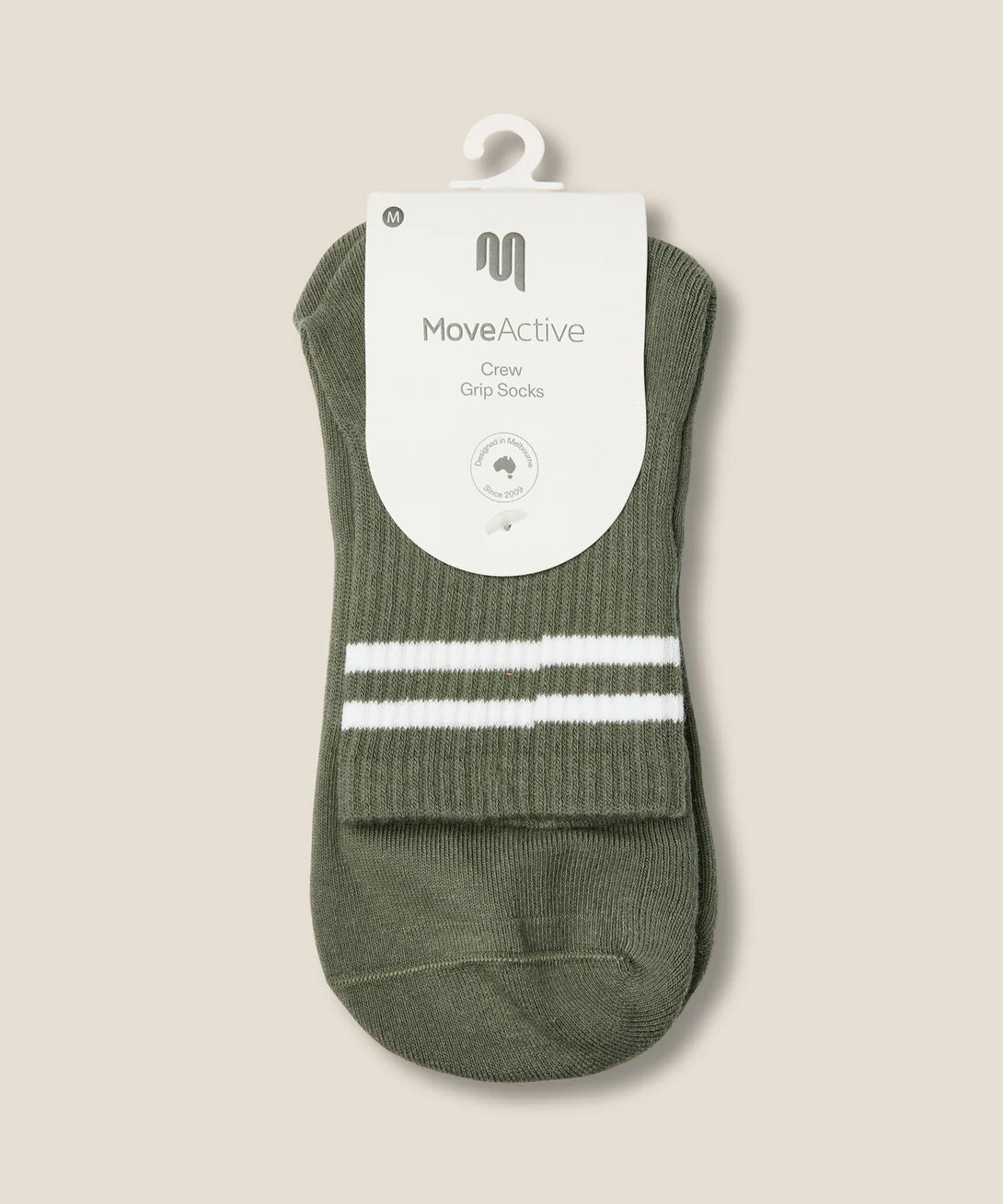 Crew Non Slip Grip Socks | Sporty Stripe Khaki
