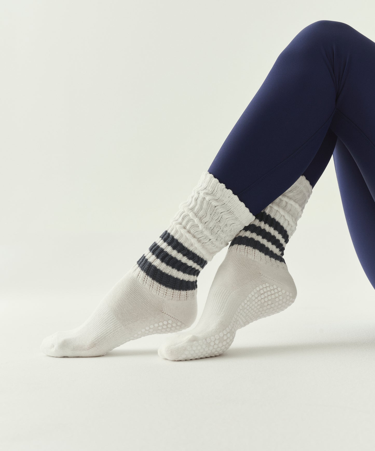Scrunch Non Slip Grip Socks | French Navy Stripe High