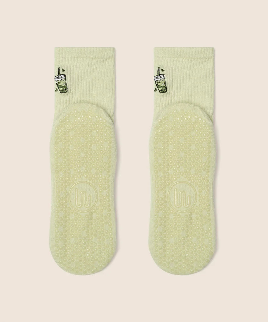 Crew Non Slip Grip Socks | Matcha Lover