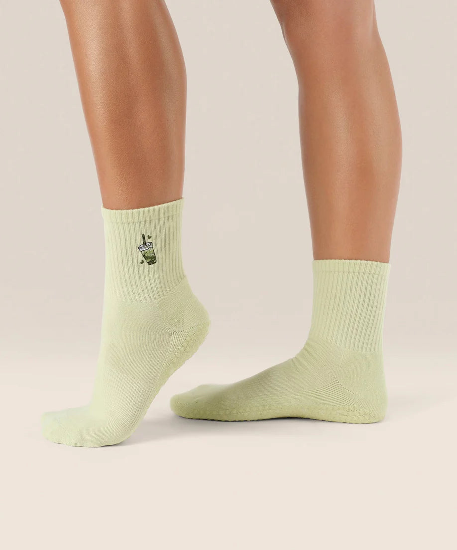 Crew Non Slip Grip Socks | Matcha Lover