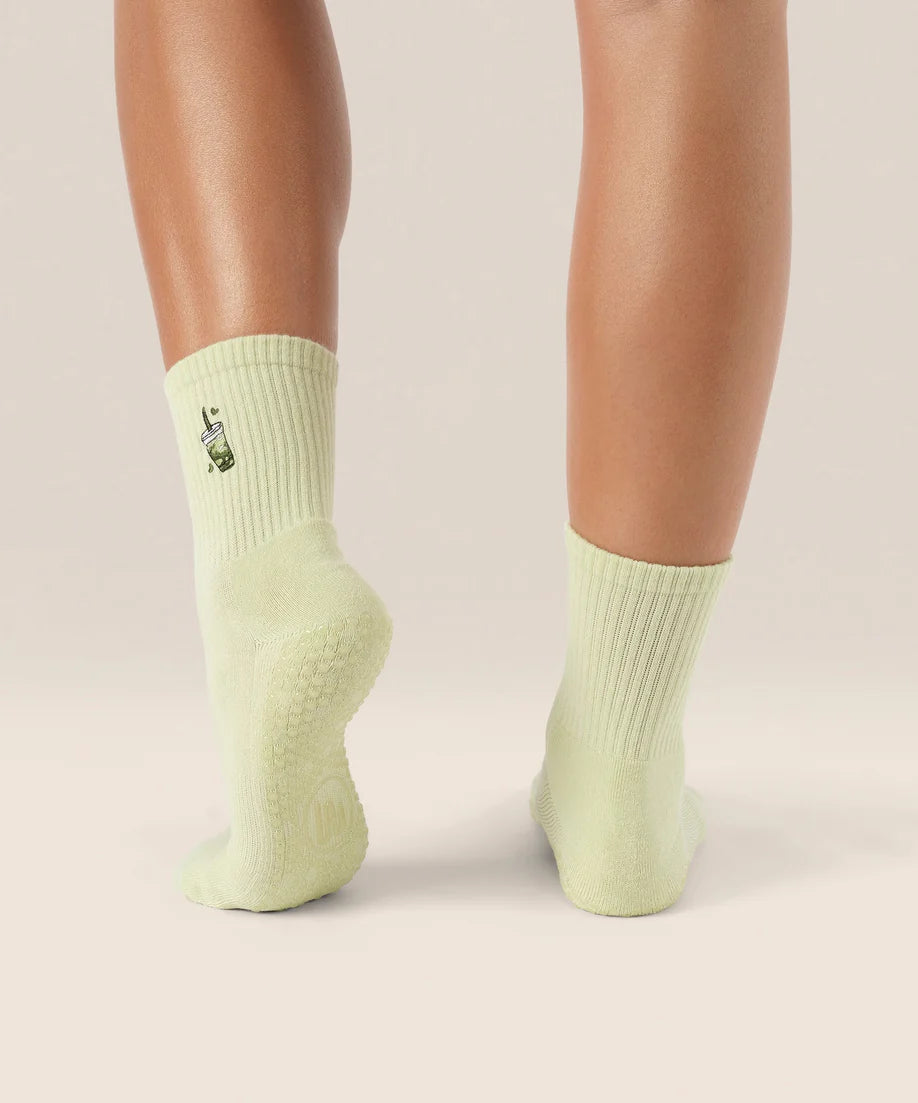 Crew Non Slip Grip Socks | Matcha Lover