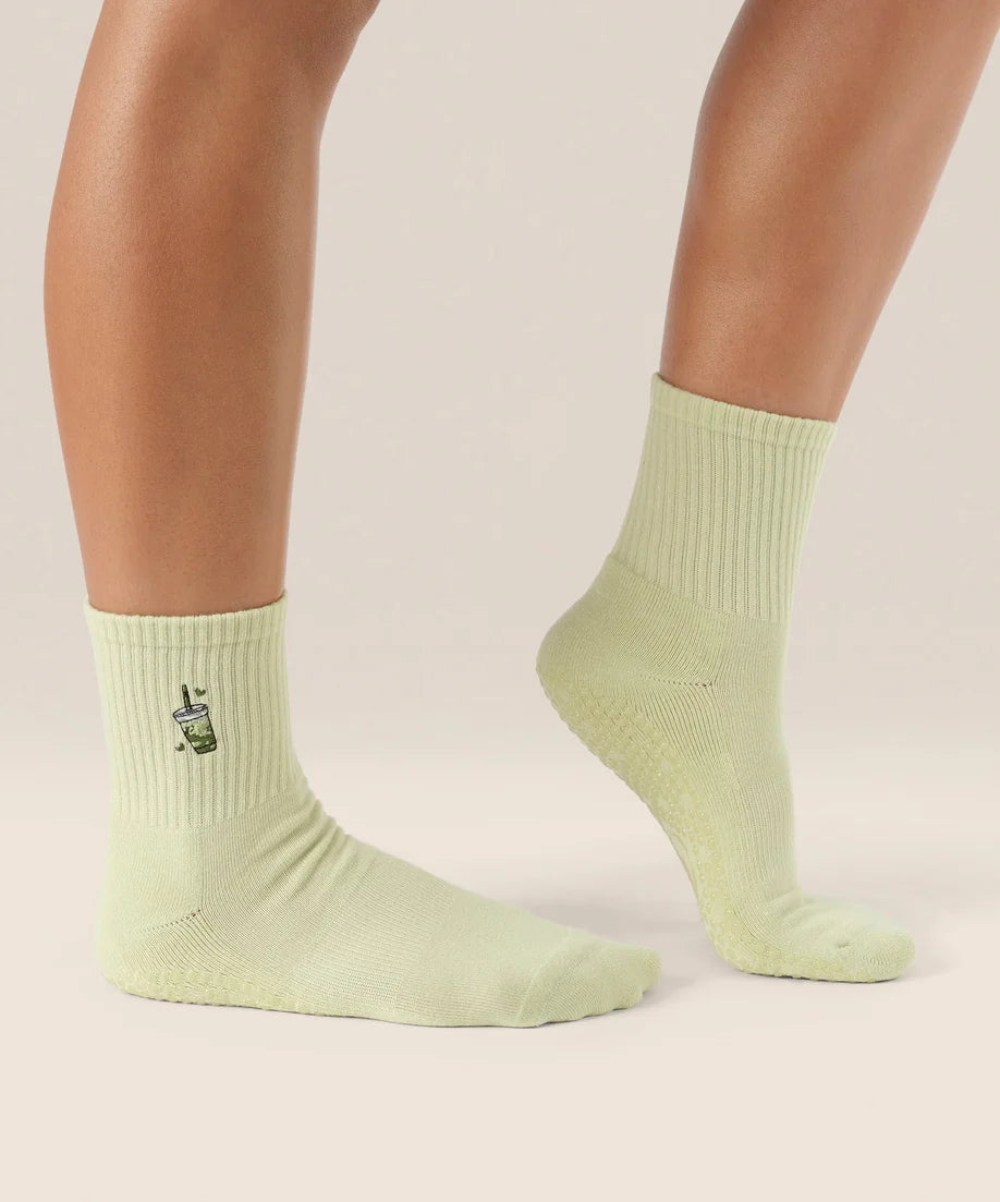 Crew Non Slip Grip Socks | Matcha Lover