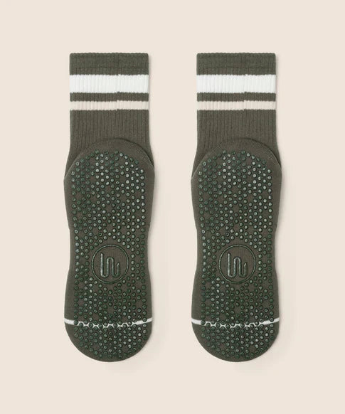 Crew Non Slip Grip Socks | Varsity Stripe Khaki
