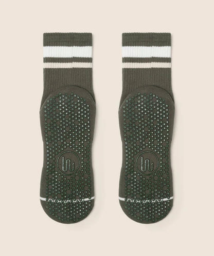 Crew Non Slip Grip Socks | Varsity Stripe Khaki