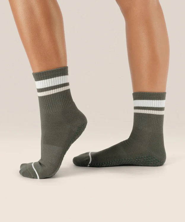 Crew Non Slip Grip Socks | Varsity Stripe Khaki
