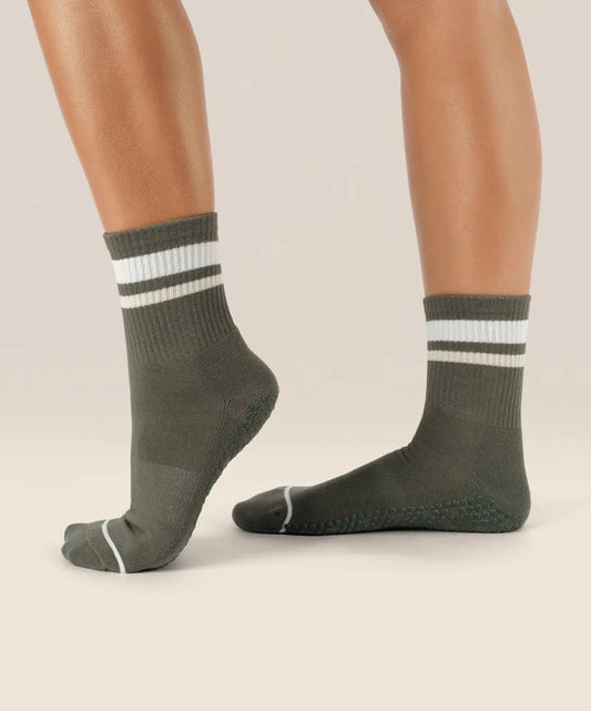 Crew Non Slip Grip Socks | Varsity Stripe Khaki