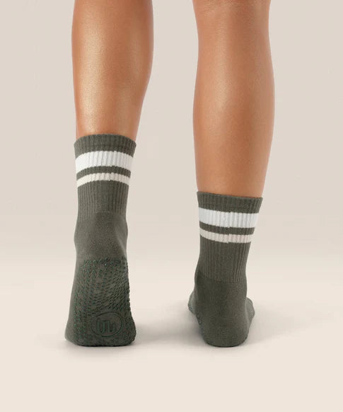 Crew Non Slip Grip Socks | Varsity Stripe Khaki