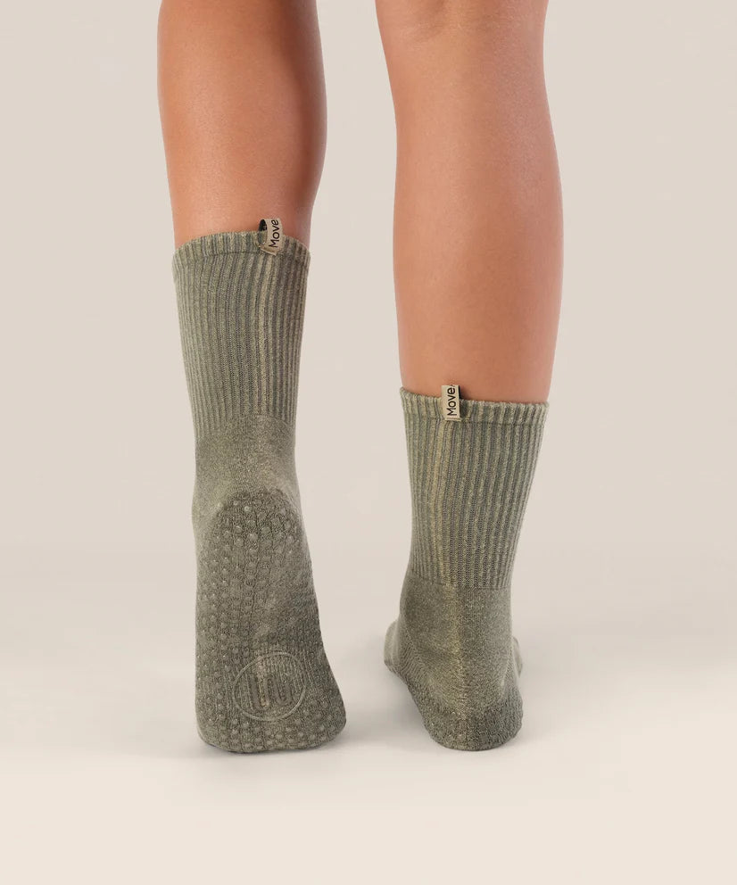 Crew Non Slip Grip Socks | Vintage Rib Khaki