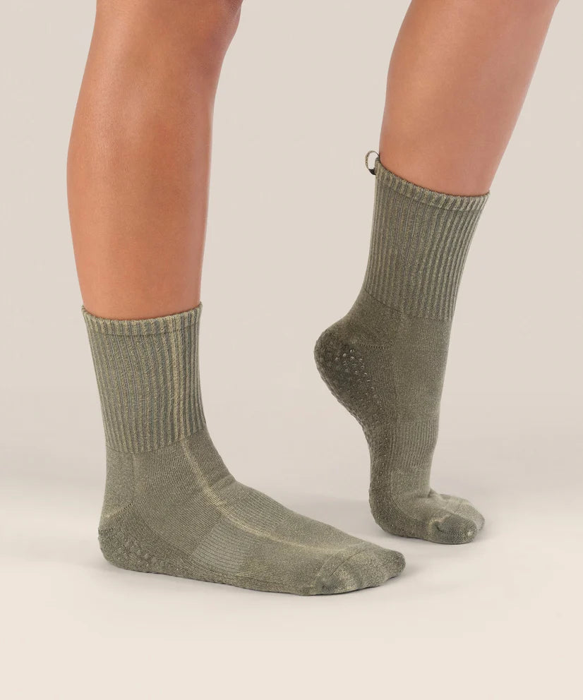 Crew Non Slip Grip Socks | Vintage Rib Khaki