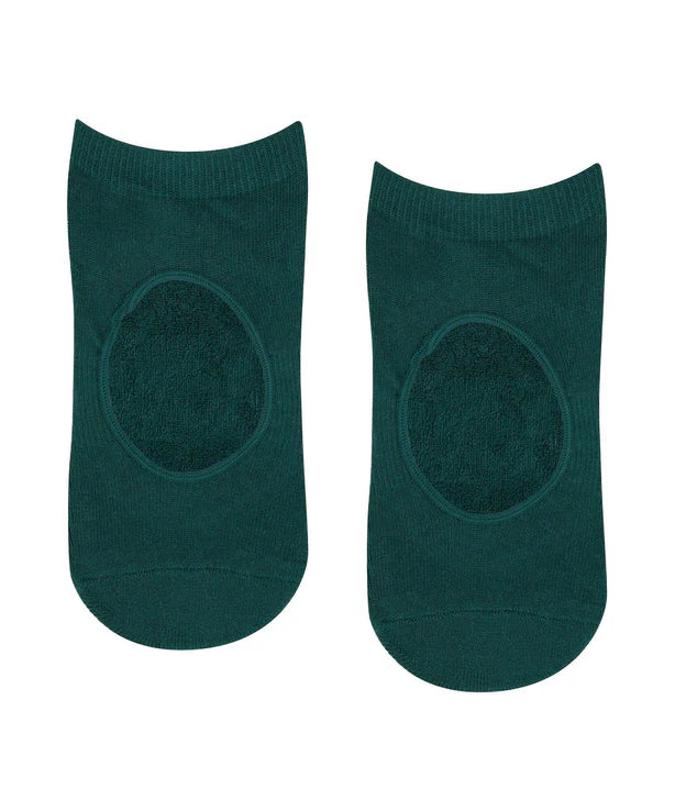 Slide On Non Slip Grip Socks - Forest Green