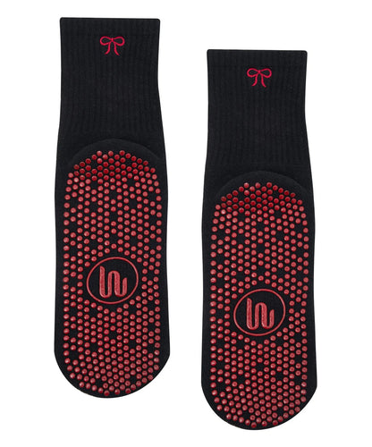 Crew Non Slip Grip Socks | Whimsy Bow Black