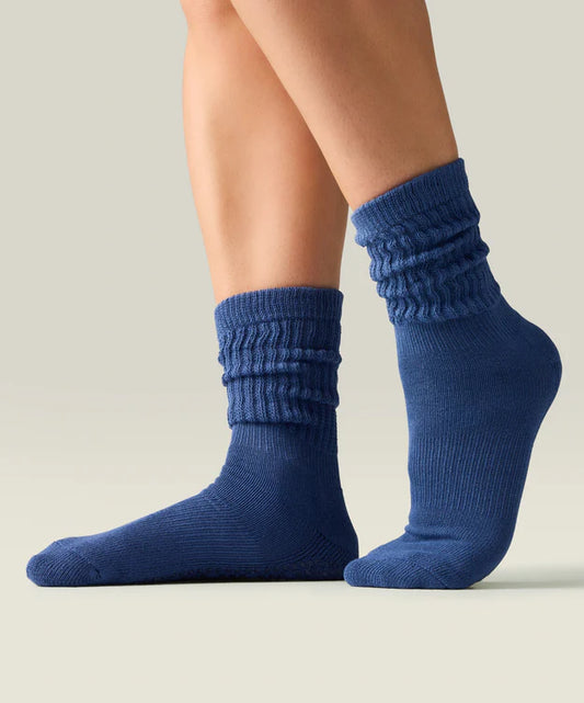 Scrunch Non Slip Grip Socks | Denim Blue