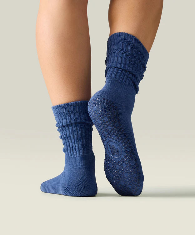 Scrunch Non Slip Grip Socks | Denim Blue