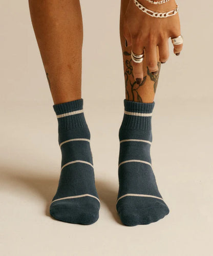Quarter Crew Non Slip Grip Socks | Baseline Navy