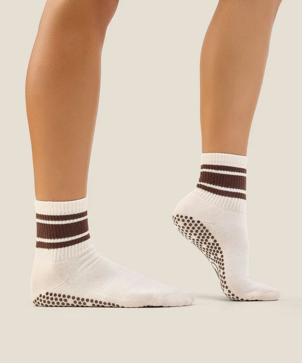 Crew Grip Socks | Oat Espresso Stripe
