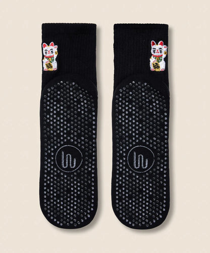 Crew Non Slip Grip Socks | Fortune Kitty Black