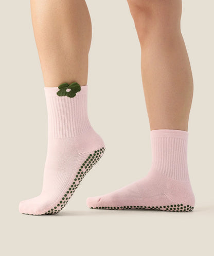 Crew Non Slip Grip Socks | Flower Patch Blush