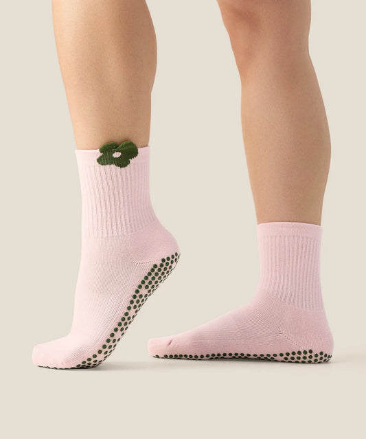 Crew Non Slip Grip Socks | Flower Patch Blush