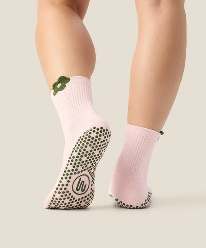 Crew Non Slip Grip Socks | Flower Patch Blush