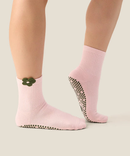 Crew Non Slip Grip Socks | Flower Patch Blush