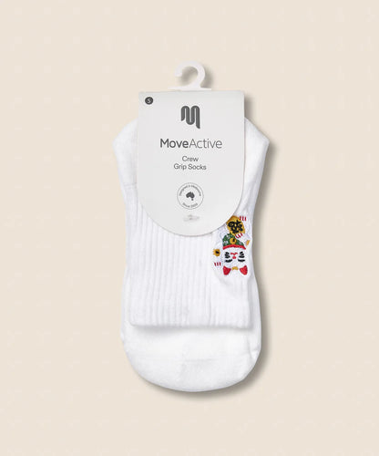 Crew Non Slip Grip Socks | Fortune Kitty Ivory