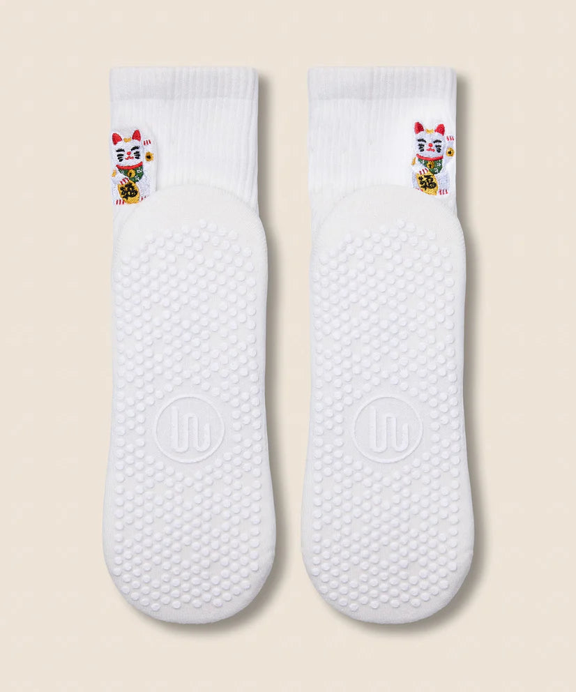 Crew Non Slip Grip Socks | Fortune Kitty Ivory