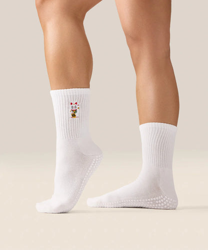 Crew Non Slip Grip Socks | Fortune Kitty Ivory