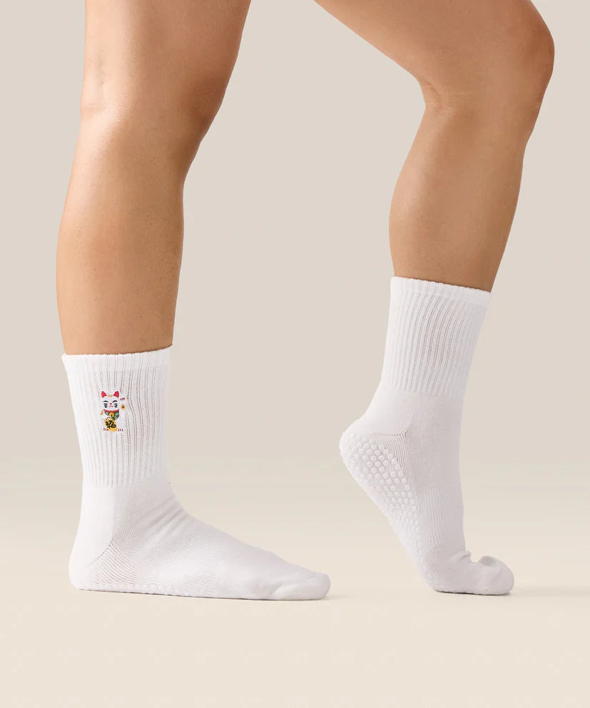 Crew Non Slip Grip Socks | Fortune Kitty Ivory