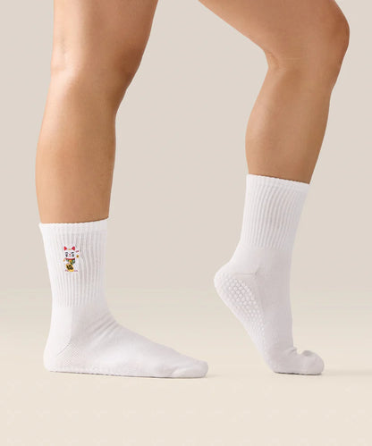 Crew Non Slip Grip Socks | Fortune Kitty Ivory