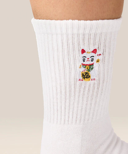 Crew Non Slip Grip Socks | Fortune Kitty Ivory
