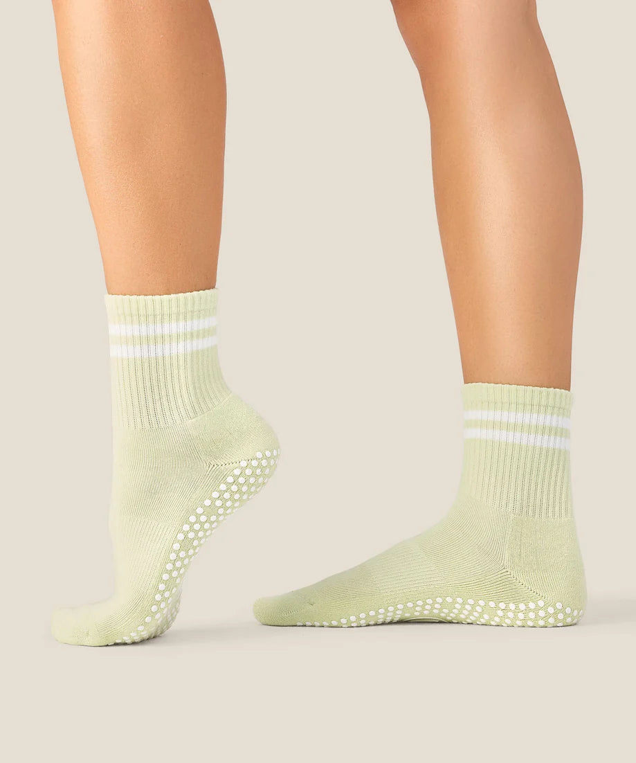 Crew Non Slip Grip Socks | Ivory Stripe Matcha