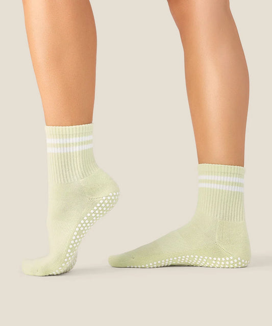Crew Non Slip Grip Socks | Ivory Stripe Matcha