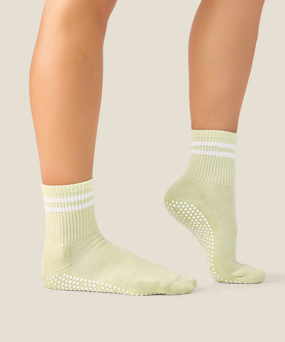 Crew Non Slip Grip Socks | Ivory Stripe Matcha