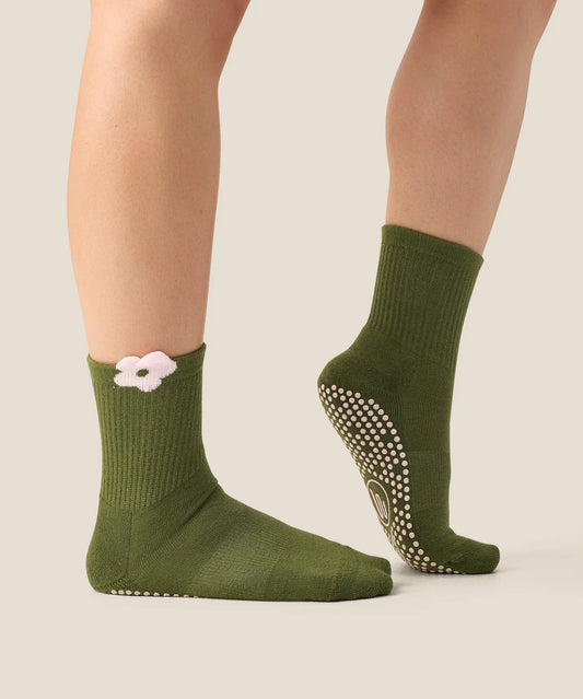 Crew Non Slip Grip Socks | Flower Patch Pine