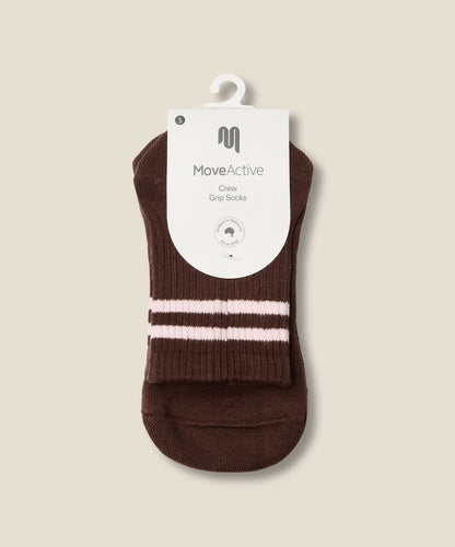 Crew Non Slip Grip Socks | Sporty Stripe Espresso
