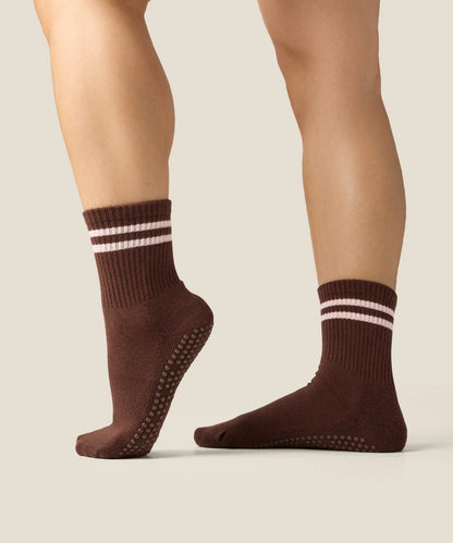 Crew Non Slip Grip Socks | Sporty Stripe Espresso
