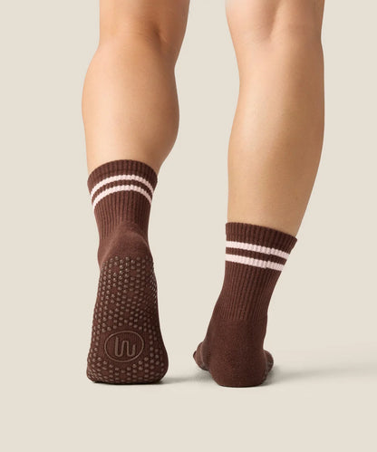 Crew Non Slip Grip Socks | Sporty Stripe Espresso