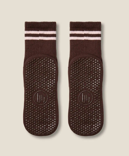 Crew Non Slip Grip Socks | Sporty Stripe Espresso
