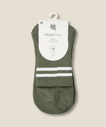 Crew Non Slip Grip Socks | Sporty Stripe Khaki