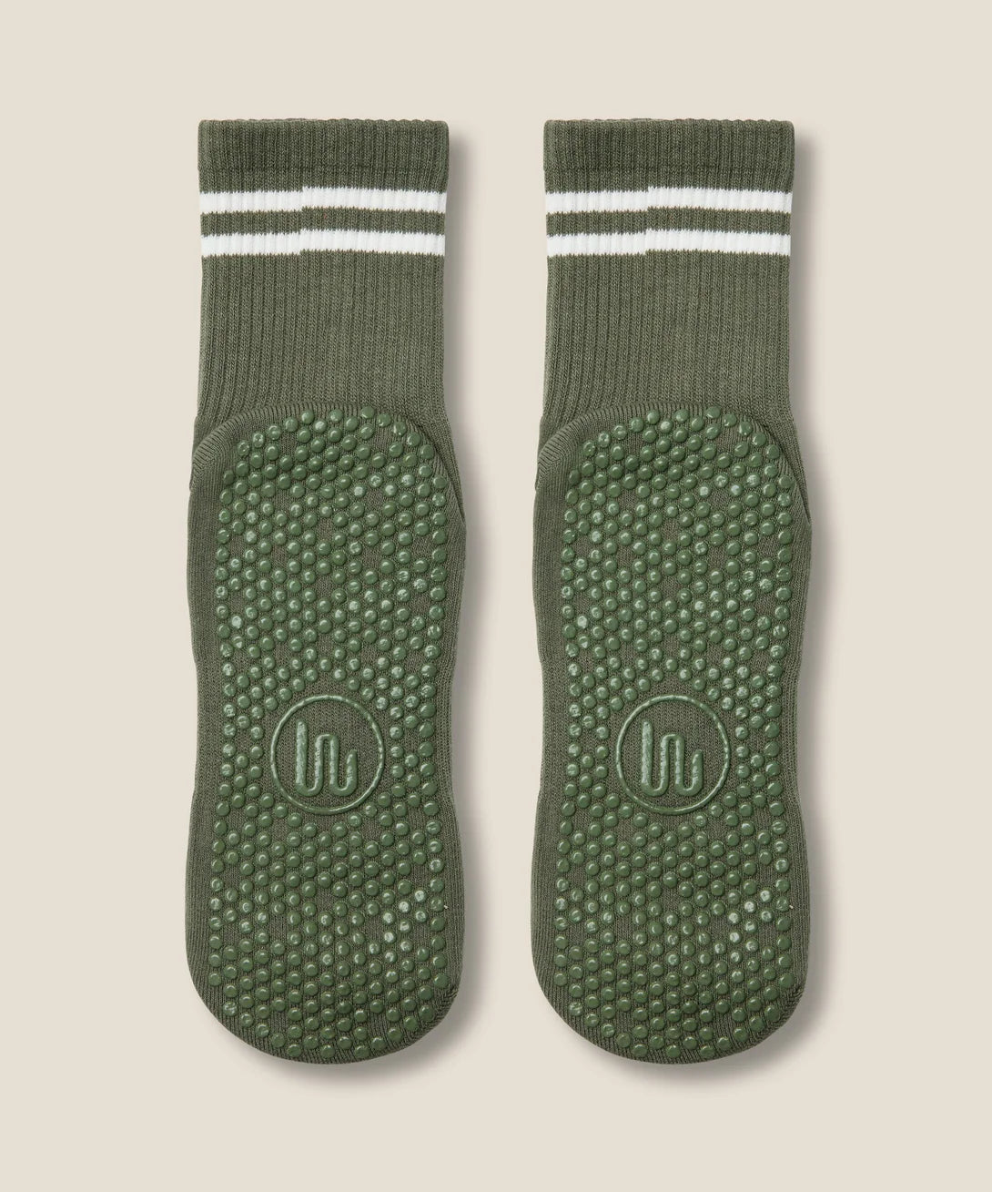 Crew Non Slip Grip Socks | Sporty Stripe Khaki