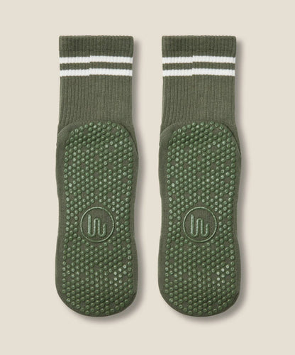 Crew Non Slip Grip Socks | Sporty Stripe Khaki