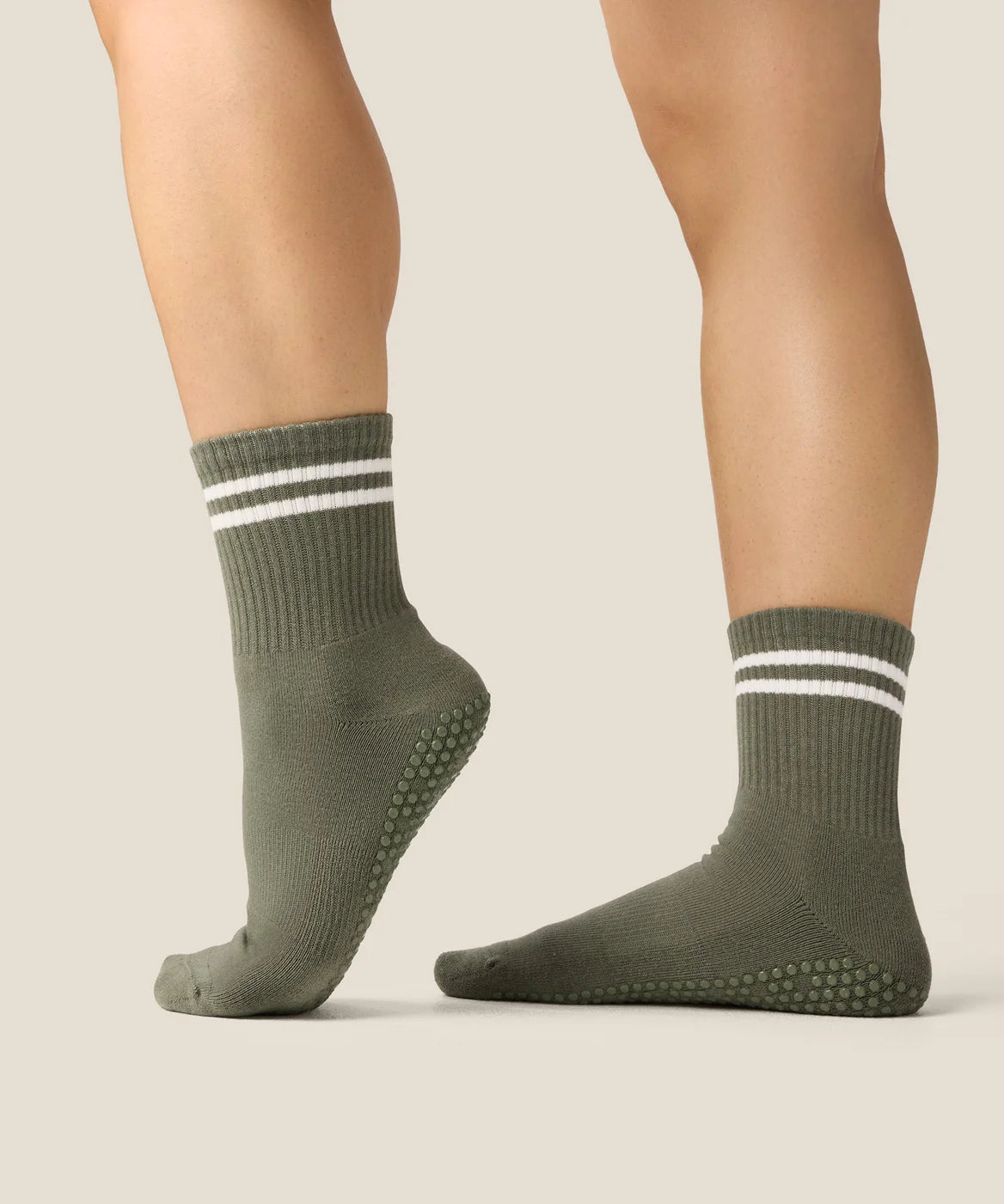 Crew Non Slip Grip Socks | Sporty Stripe Khaki