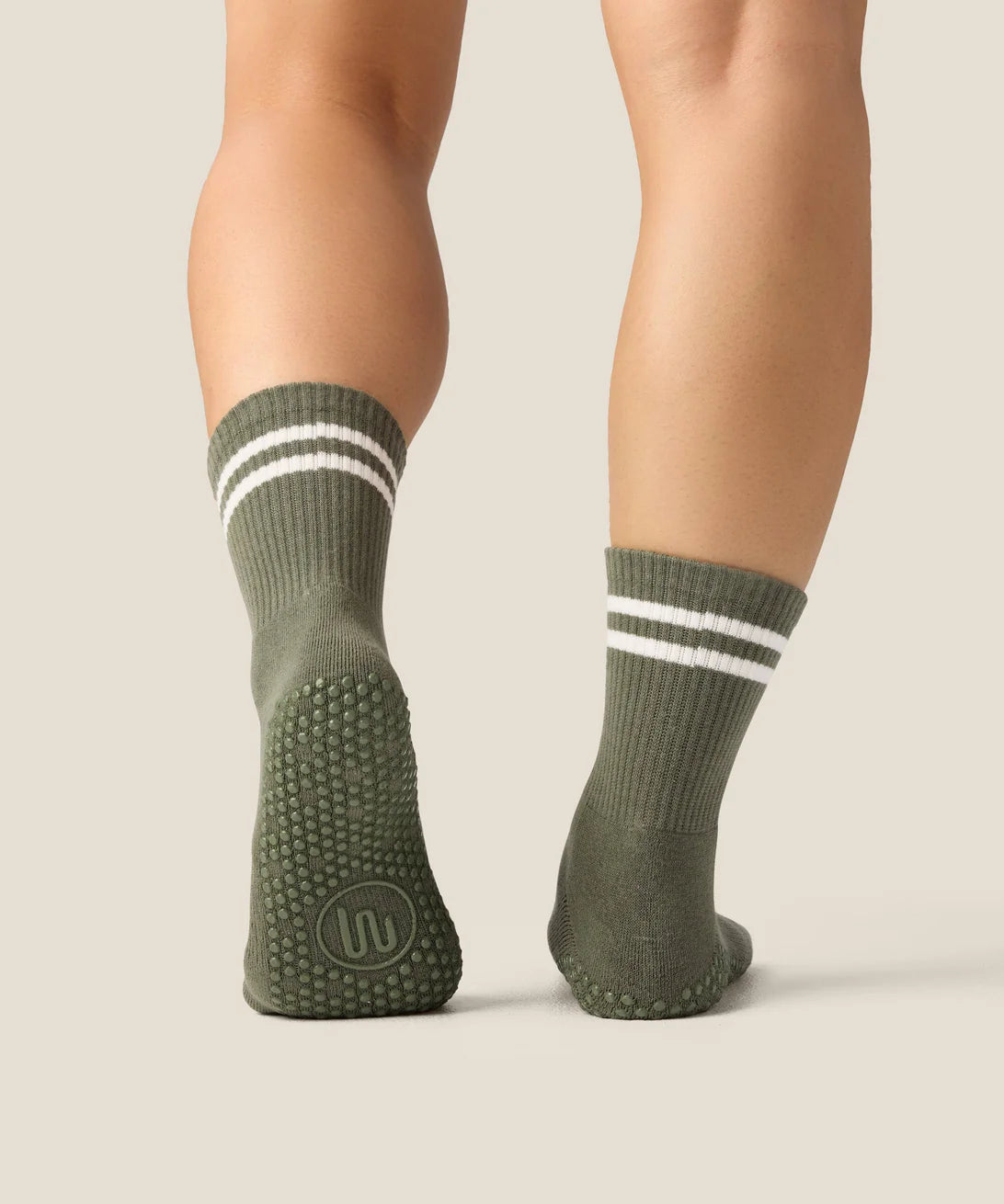 Crew Non Slip Grip Socks | Sporty Stripe Khaki