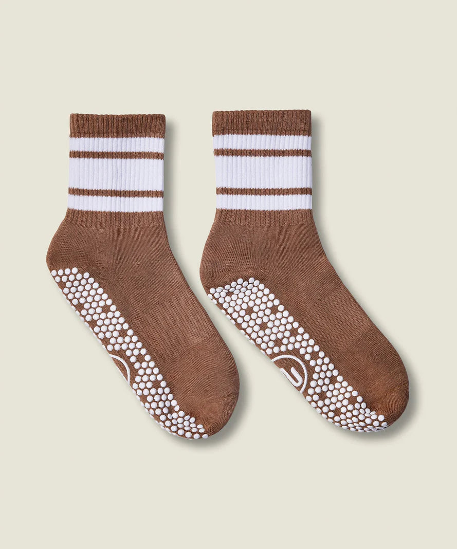 Crew Non Slip Grip Socks | Tan Stripe