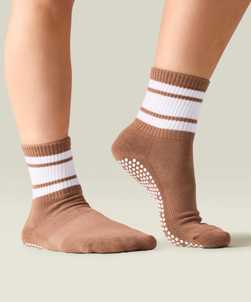 Crew Non Slip Grip Socks | Tan Stripe