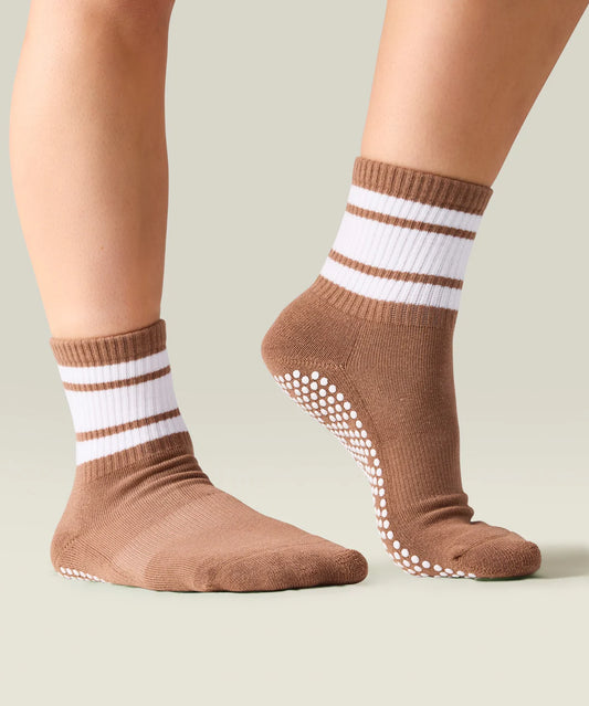Crew Non Slip Grip Socks | Tan Stripe