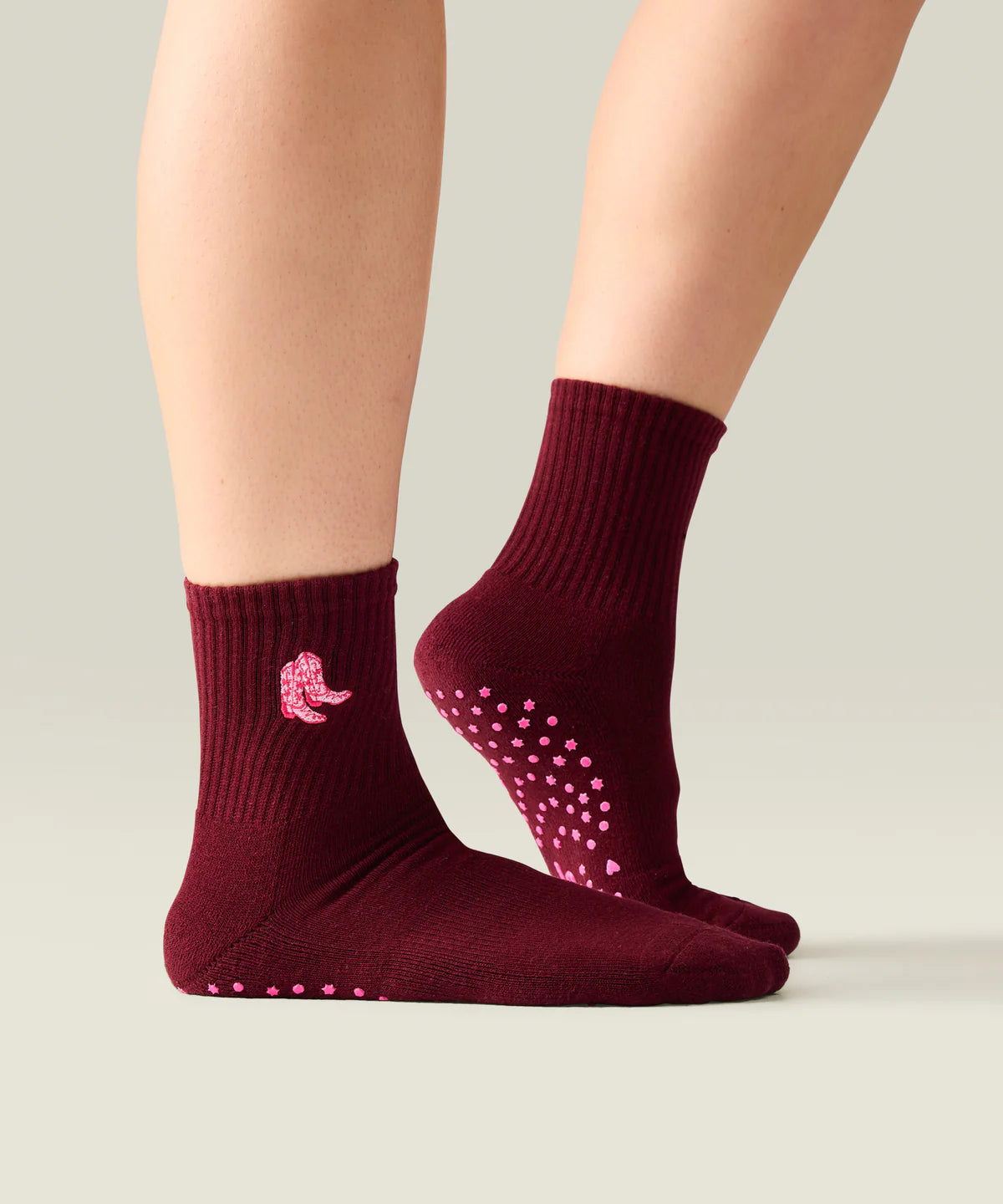 Crew Non Slip Grip Socks | Boot Scootin’ Mulberry
