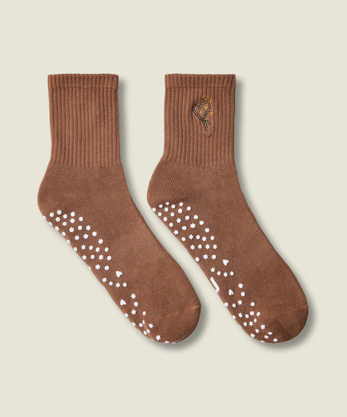 Crew Non Slip Grip Socks | Lasoo Heart Tan