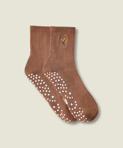 Crew Non Slip Grip Socks | Lasoo Heart Tan