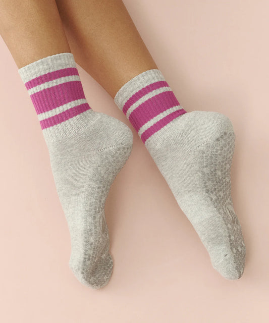 Crew Non Slip Grip Socks | Marle Fuchsia Stripe